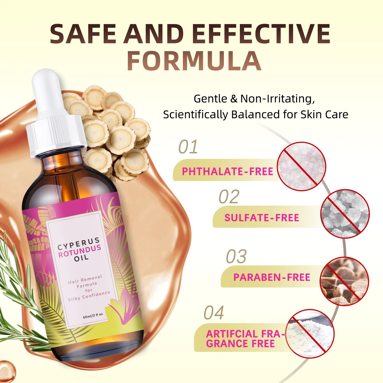 Natural Hair Minimizing & Skin Softening Oil 60Ml - Jojoba & Almond Formula, Supports Hair Growth Care & Smooth Skin Feel.