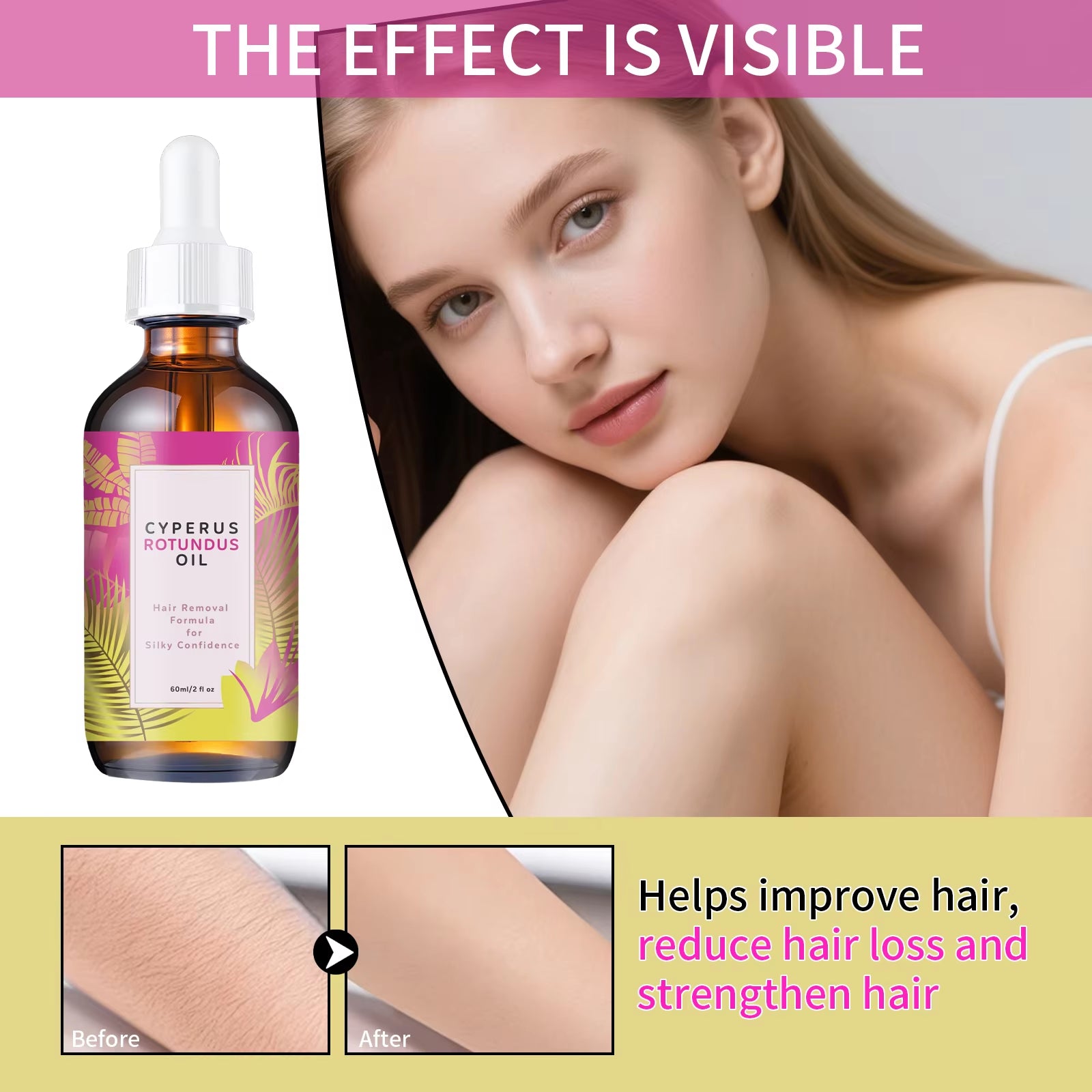 Natural Hair Minimizing & Skin Softening Oil 60Ml - Jojoba & Almond Formula, Supports Hair Growth Care & Smooth Skin Feel.