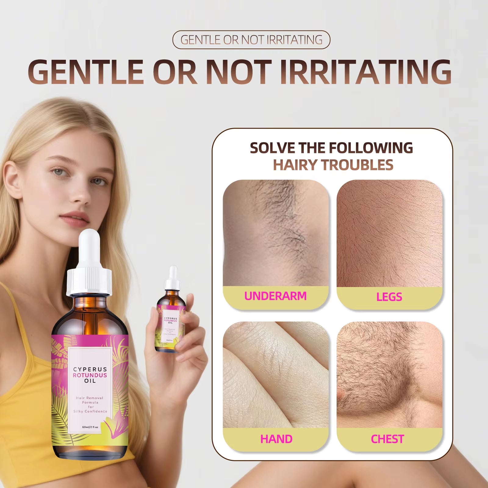 Natural Hair Minimizing & Skin Softening Oil 60Ml - Jojoba & Almond Formula, Supports Hair Growth Care & Smooth Skin Feel.